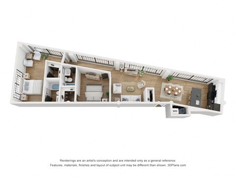 Floor plan for 2 beds, 2 baths, 1155 sqft